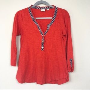 Anthropologie Postmark Top 3/4 Sleeves Floral Red